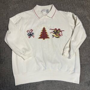 Vintage Bobbie Brooks Size M Christmas Sweater Granny Core Collar Appliqué